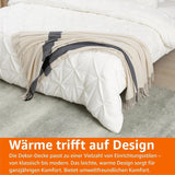 Amazon Basics Throw Blanket, ușor, poliester reciclat, cameră Decor Cosy Blanket, 127 X 152 Cm, alb fildeș cu model albastru Check Paturi si Cuverturi Besuche den Amazon Basics-Store