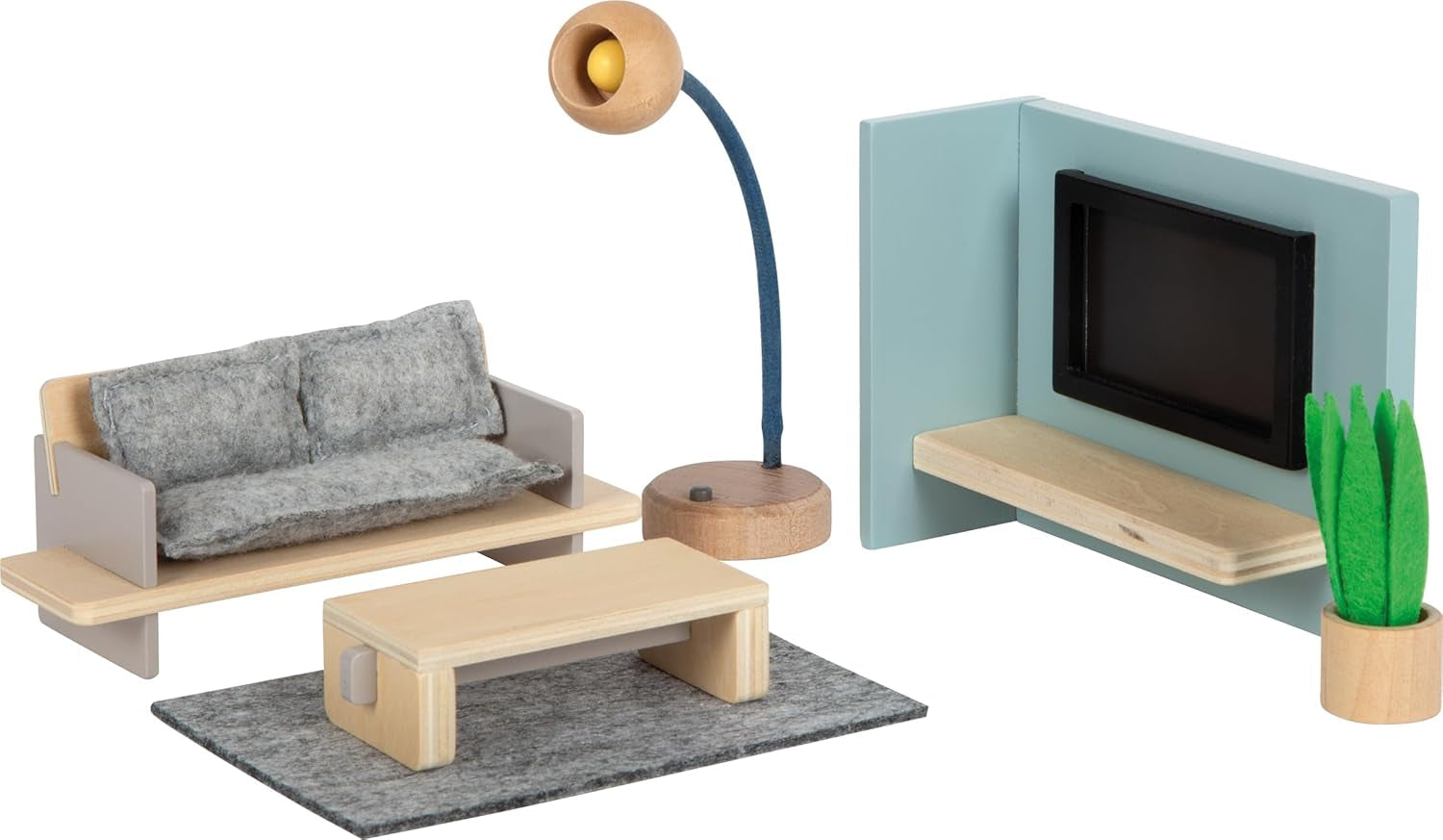 Casă de păpuși din lemn Small Foot, culori naturale - 3 etaje cu terasă pe acoperiș și set de mobilier din 51 de piese, încurajează jocul creativ, potrivită de la 3 ani, 12541 Casute de papusi Naty Shop