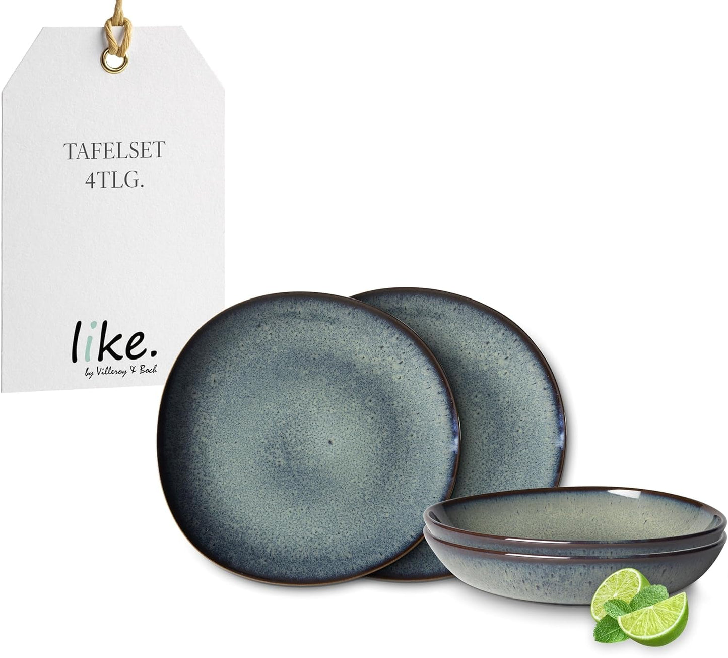 like. de Villeroy & Boch - Set de veselă din gresie Lave Gris, 4 piese, aspect ceramică, serviciu de masă pentru 2 persoane, gri
