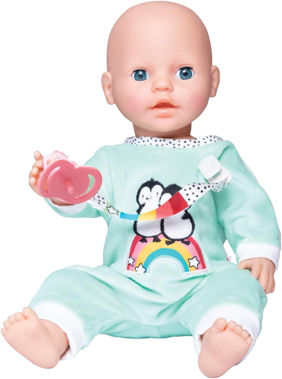 Heless 1181 - Salopă pentru păpușă cu design de pinguin cu buline, confecționată din velur moale cu broderie de înaltă calitate, mărimea 28 - 35 cm