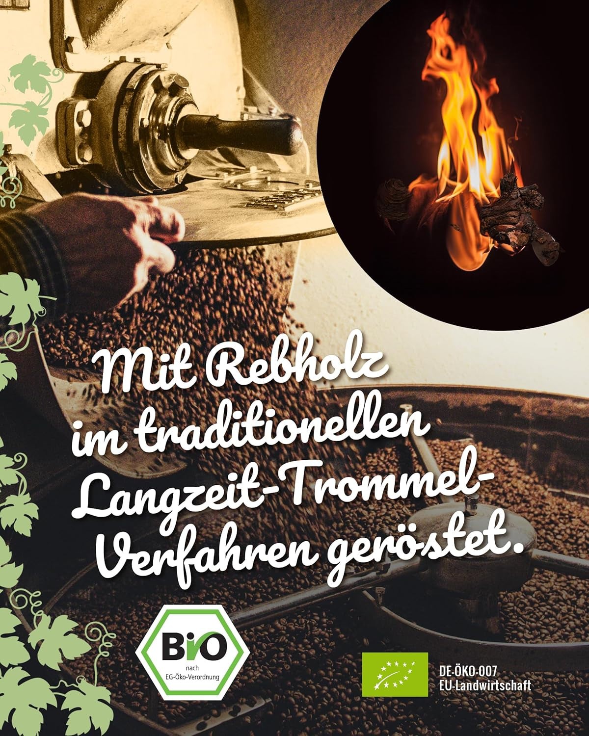 Blank Roast - BIO Winzer Kaffee 1000g - schonend mit Pfälzer Rebholz geröstet - ganze Kaffee-Bohnen aus Peru - 100% Arabica Röstung - schokoladig & nussig - säurearm