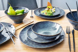 SÄNGER | Set de veselă Tokyo cu 12 piese, set de veselă din gresie pentru 4 persoane, inclusiv farfurii de cină, farfurii de desert și boluri, albastru închis cu accente negre | COLECȚIA PREMIUM