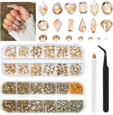 2630 buc pietre strălucitoare cristal AB pentru unghii, 120 pietre strălucitoare mari de 12 tipuri + 2510 pietre rotunde din sticlă K9 de 6 dimensiuni pentru unghii, strasuri, design de unghii, brelocuri pentru unghii pentru arta feței