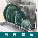 Set de veselă modern pentru 6 persoane, set de veselă din gresie Vancasso STARRY cu 24 de piese, set combinat verde, serviciu de cină pentru 6 persoane, inclusiv farfurii de cină, farfurii de desert, farfurii de supă și boluri pentru cereale