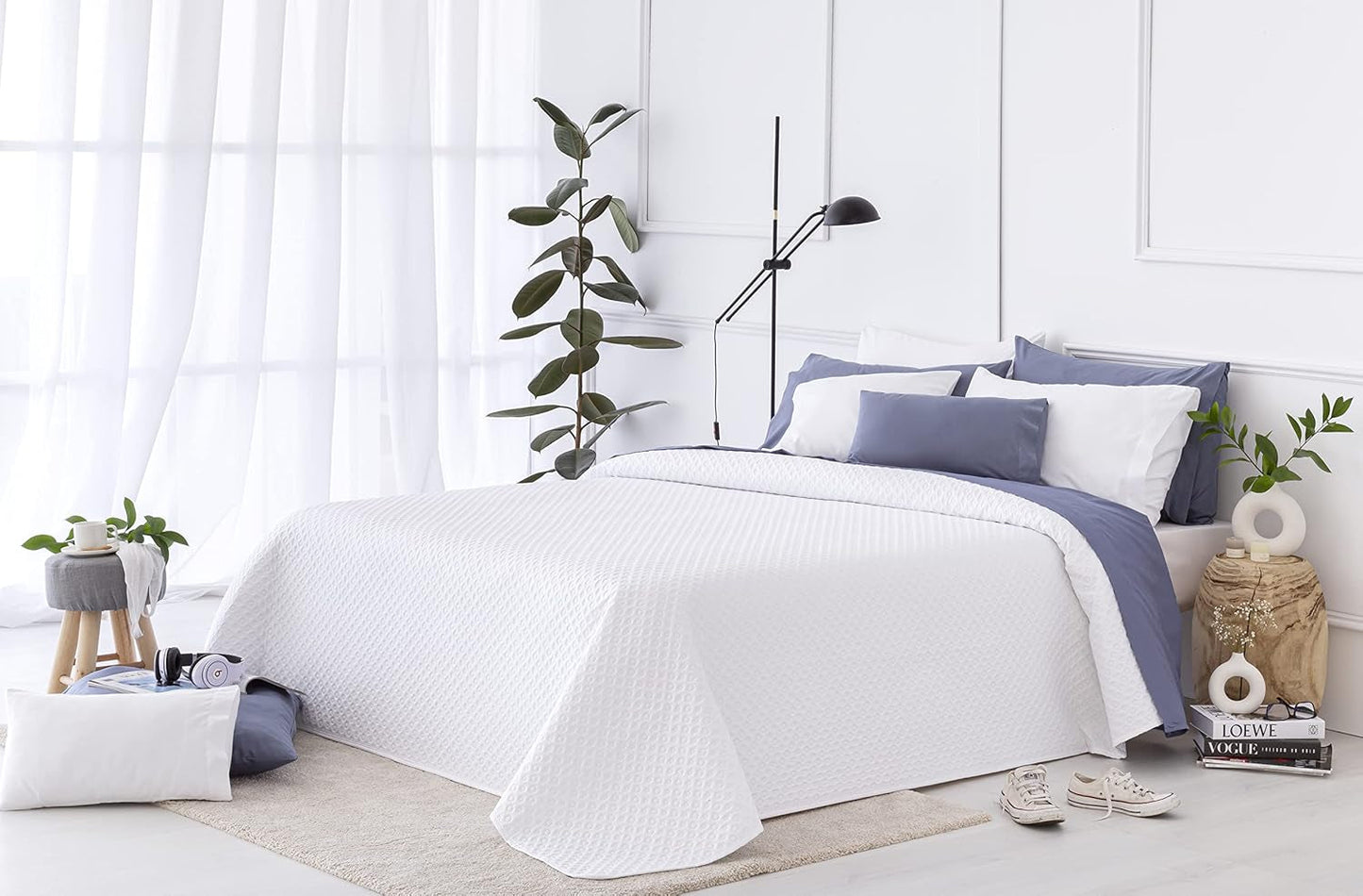 Cuvertură de pat Todocama Fine Boutique cu motiv Piqué, pentru primăvară, vară, toamnă și iarnă, 100% microfibră foarte moale, cuvertură multifuncțională, 140/150/160-250 X 260 cm, gri deschis Paturi si Cuverturi Besuche den Todocama-Store Alb 250 X 260 Cm