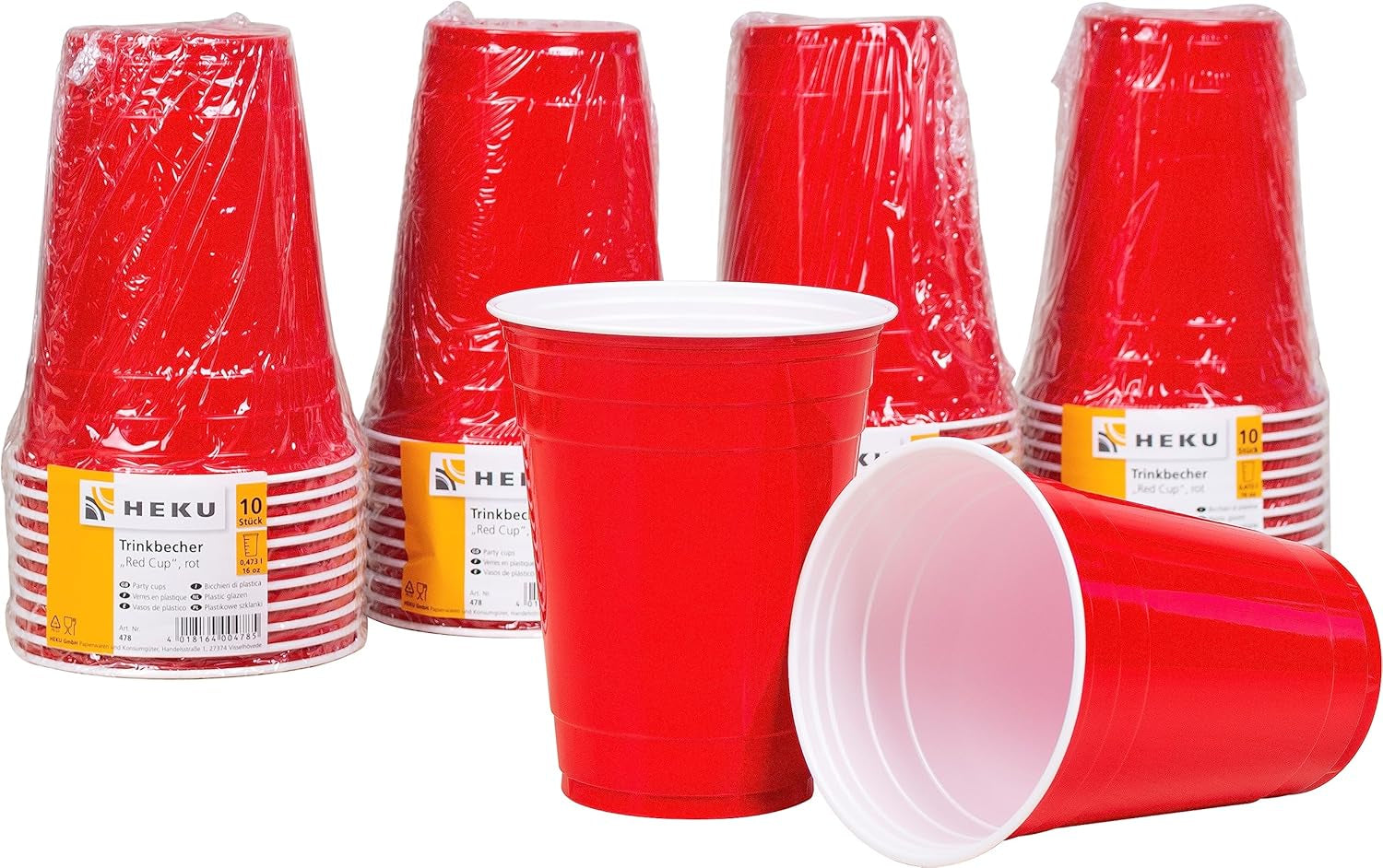 HEKU 191-pcs. Set petrecere SUA I Farfurii de hârtie Ø23Cm, cești roșii, șervețele cu 3 straturi 33X33Cm, culegător de decorațiuni, lanț de fanioane 10M I Perfect pentru petreceri tematice și sărbători naționale