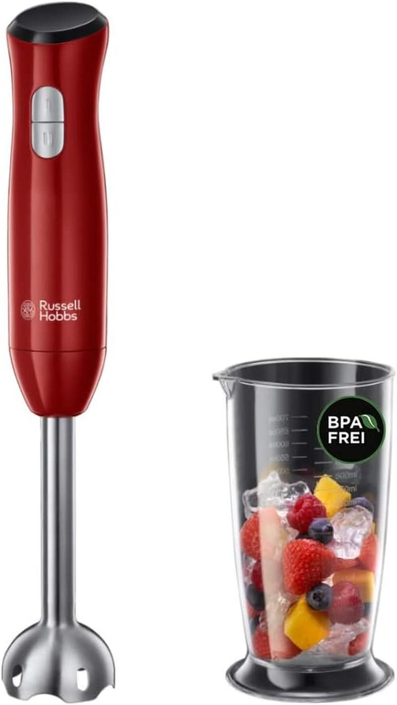 Russell Hobbs Handmixer [Handrührgerät] Desire Rot (5 Geschwindigkeitsstufen+Turbofunktion, 2 Spülmaschinengeeignete Rührbesen & Knethaken, Auswurftaste, Aufrechte Parkposition) Handrührer 24670-56 Bucatarie Naty Shop Single Desire Stabmixer