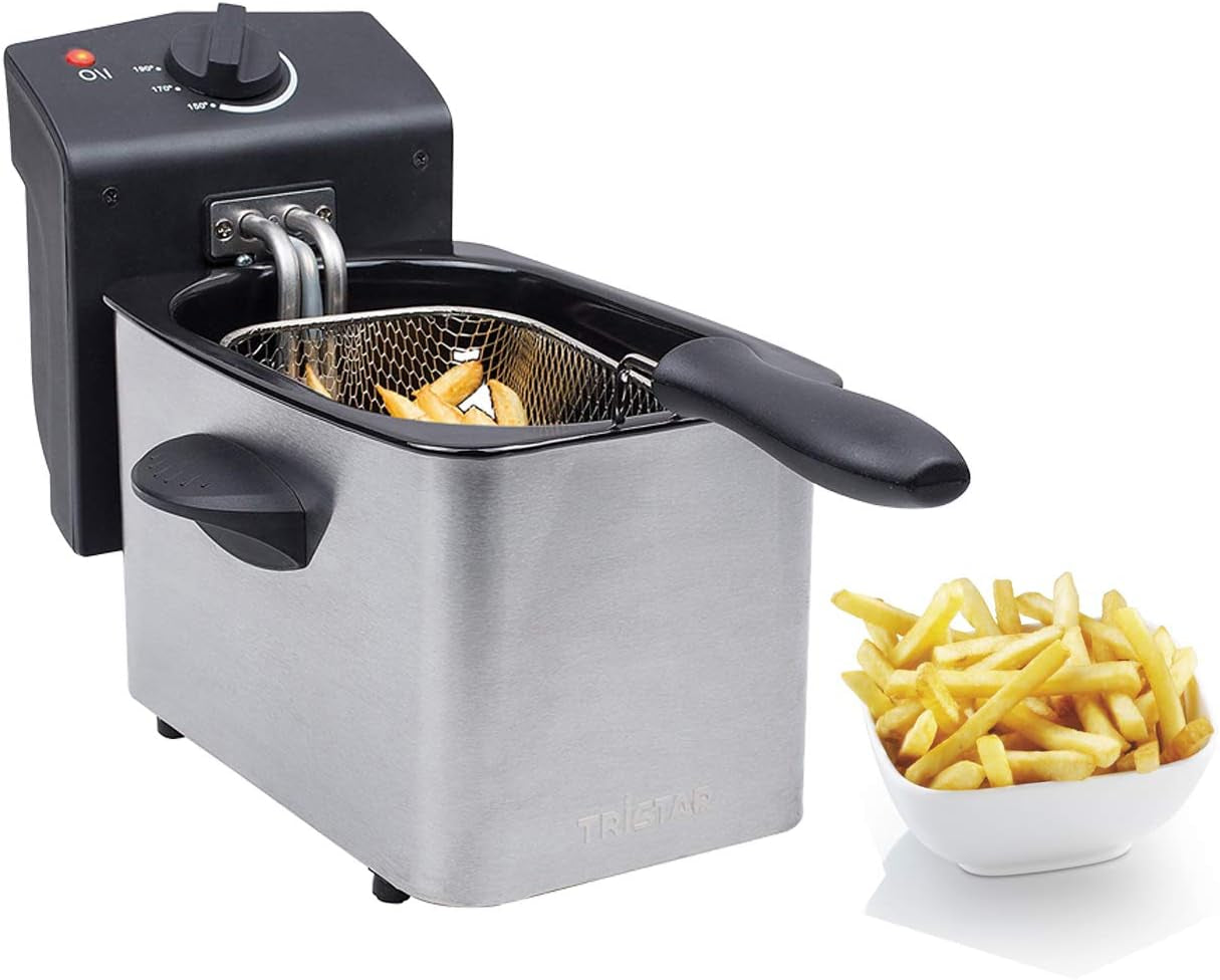 Tristar friteuză din oțel inoxidabil - Cu capacitate de 2 litri, funcție de zonă rece și termostat reglabil până la 190°C, FR-6919, argintiu Electrocasnice Naty Shop Default Title