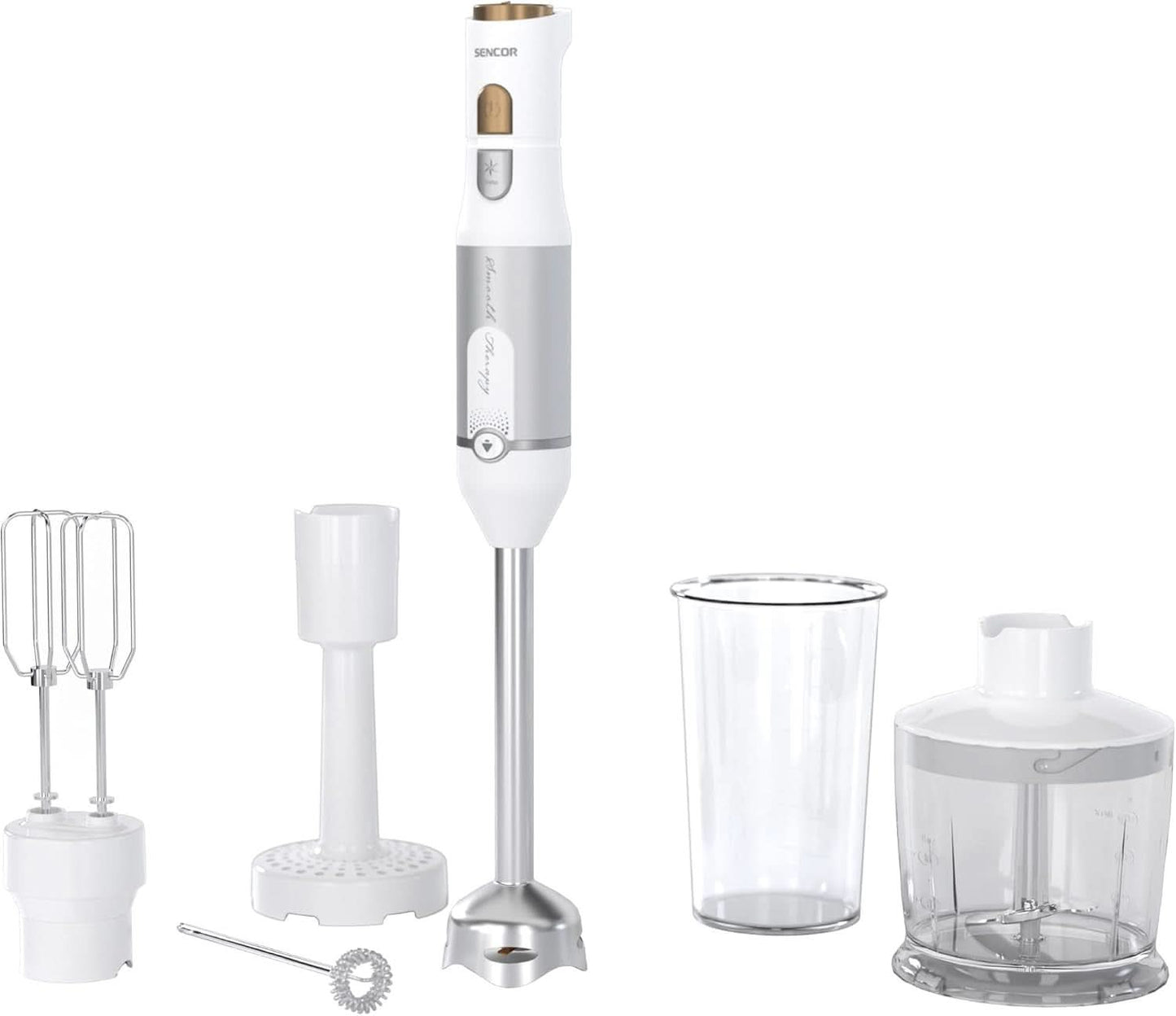 Sencor Multifunktionaler Stabmixer, Ultra-Leistungsstark, 6 in 1, 1200 W, Mit Doppel-Schneebesen, Zerkleinerer & Mousseur, Kartoffelstampfer, Quadblade-Klingen Aus Titan, Stufenlose Bucatarie Naty Shop