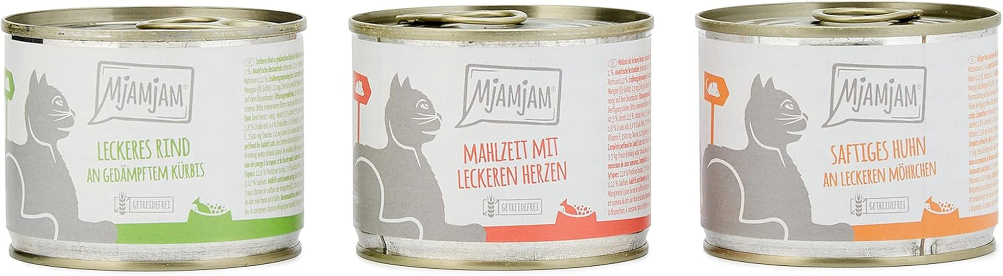 MjAMjAM - Hrană umedă premium pentru pisici - Pachet mixt I - Pui, Vită, Inimi, pachet de 6 (6 x 200 g), fără cereale cu carne suplimentară