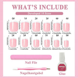 Set 240 de unghii false franceze scurte, unghii artificiale pătrate, unghii de lipit cu lipici, vârfuri de unghii acrilice, unghii false pentru femei, artă unghii DIY