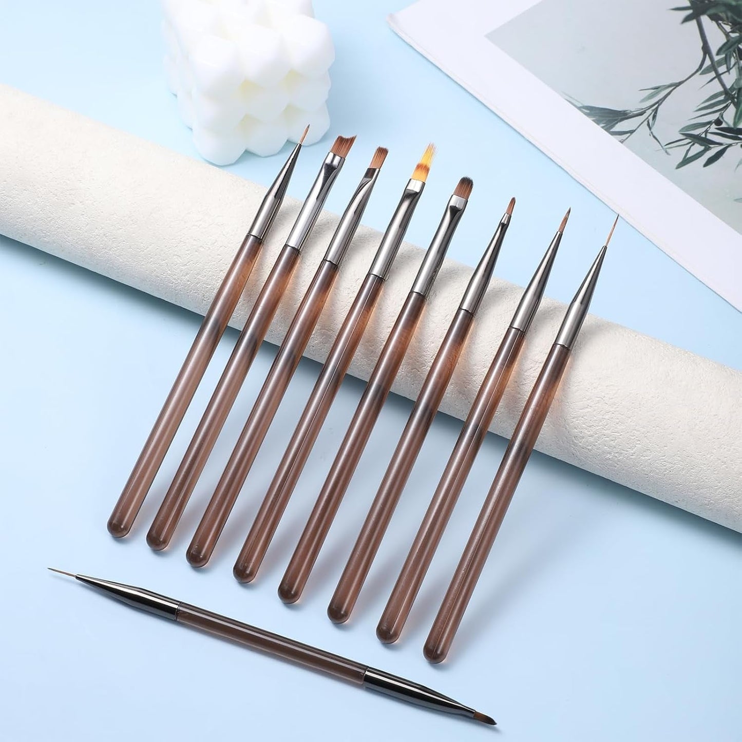 10 Stück Nailart Pinsel Set, Braun Nail Art Brushes Nailart Design Pinsel Nageldesign Pinselfür Gelnägelfür Heimwerker Maniküre Salon Zuhause Nailpinsel Set