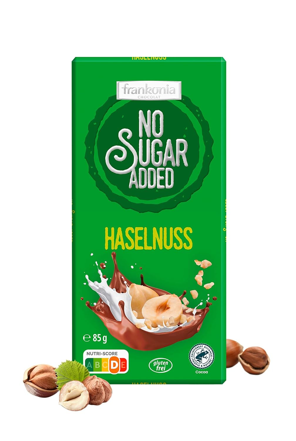 frankonia CIOCOLATĂ FĂRĂ ZAHĂR ADĂUGAT Ciocolată cu alune, fără gluten, 85 g