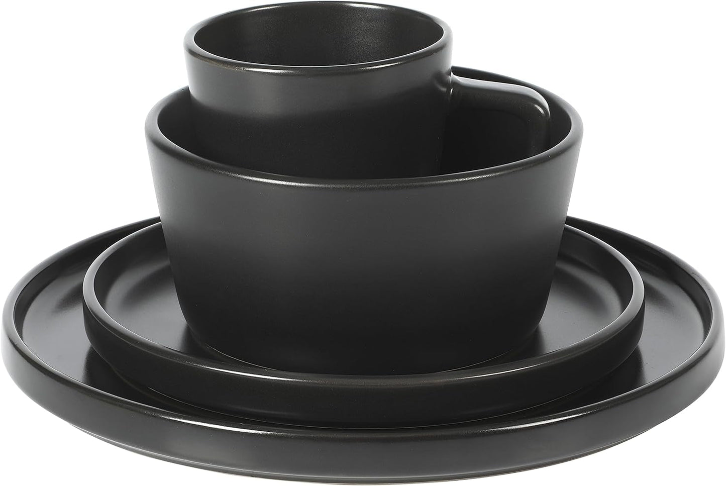 Set de veselă Bowery, 32 de piese, negru mat, gresie, farfurii, boluri și căni, serviciu pentru 8 persoane