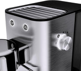 Espressor WMF Lumero, portafiltru, 1400 wați, portafiltru, 3 inserții, pentru 1-2 cești de espresso, inclusiv pentru capsule, 15 bar, suport pentru cești, spumator de lapte, oțel inoxidabil mat