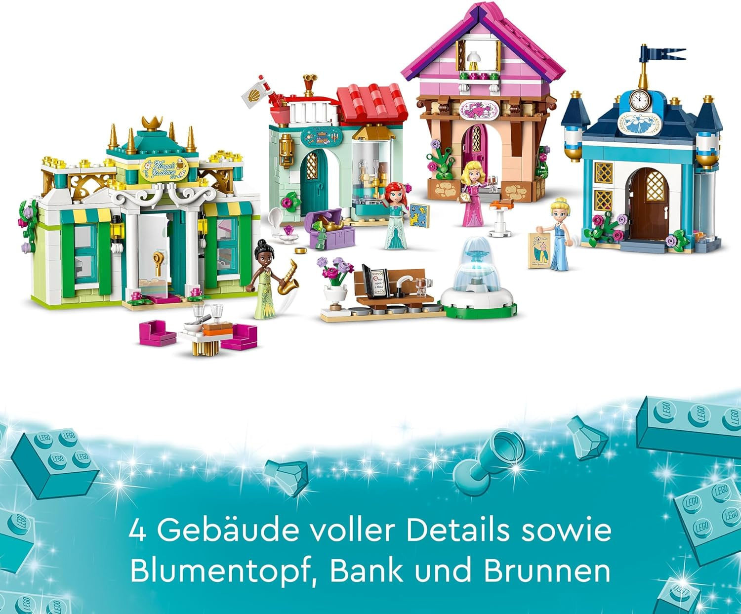 LEGO Disney Princess: Disney Princess Adventure Market, casă de jucărie cu 4 păpuși, inclusiv Cenușăreasa și Ariel, Playset cu harta comorii, cadou pentru fete și băieți de la 6 ani 43246 Seturi de constructie Besuche den LEGO-Store