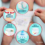 Pampers Premium Protection Pants Größe 6, 78 Windeln, 13kg-19kg, Mit 360° Passform, 2x breiteren Bündchen als vorher für Komfort & Schutz + 10 Stück Pampers Aqua Baby-Feuchttücher enthalten