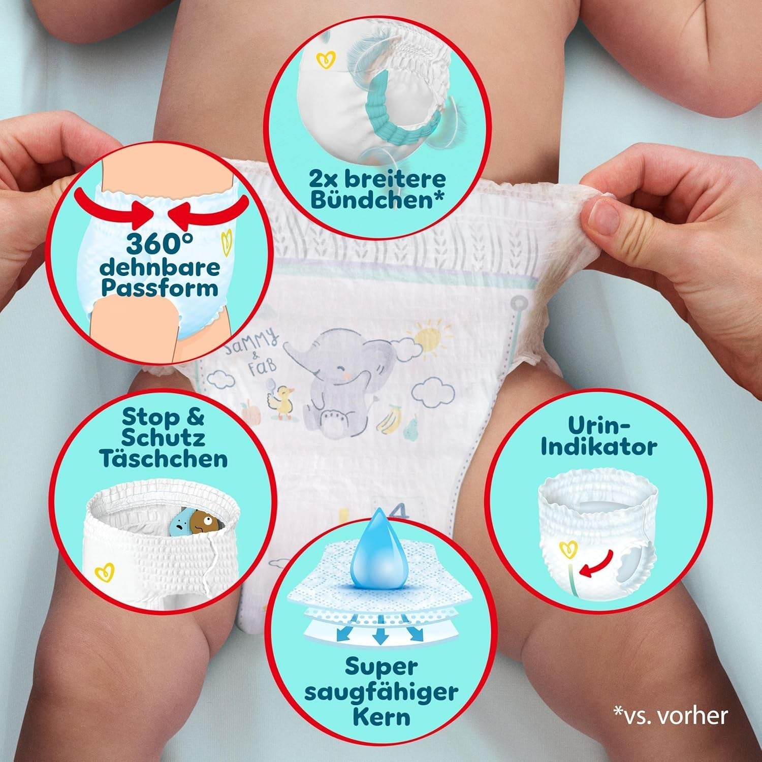 Pampers Premium Protection Pants Größe 6, 78 Windeln, 13kg-19kg, Mit 360° Passform, 2x breiteren Bündchen als vorher für Komfort & Schutz + 10 Stück Pampers Aqua Baby-Feuchttücher enthalten