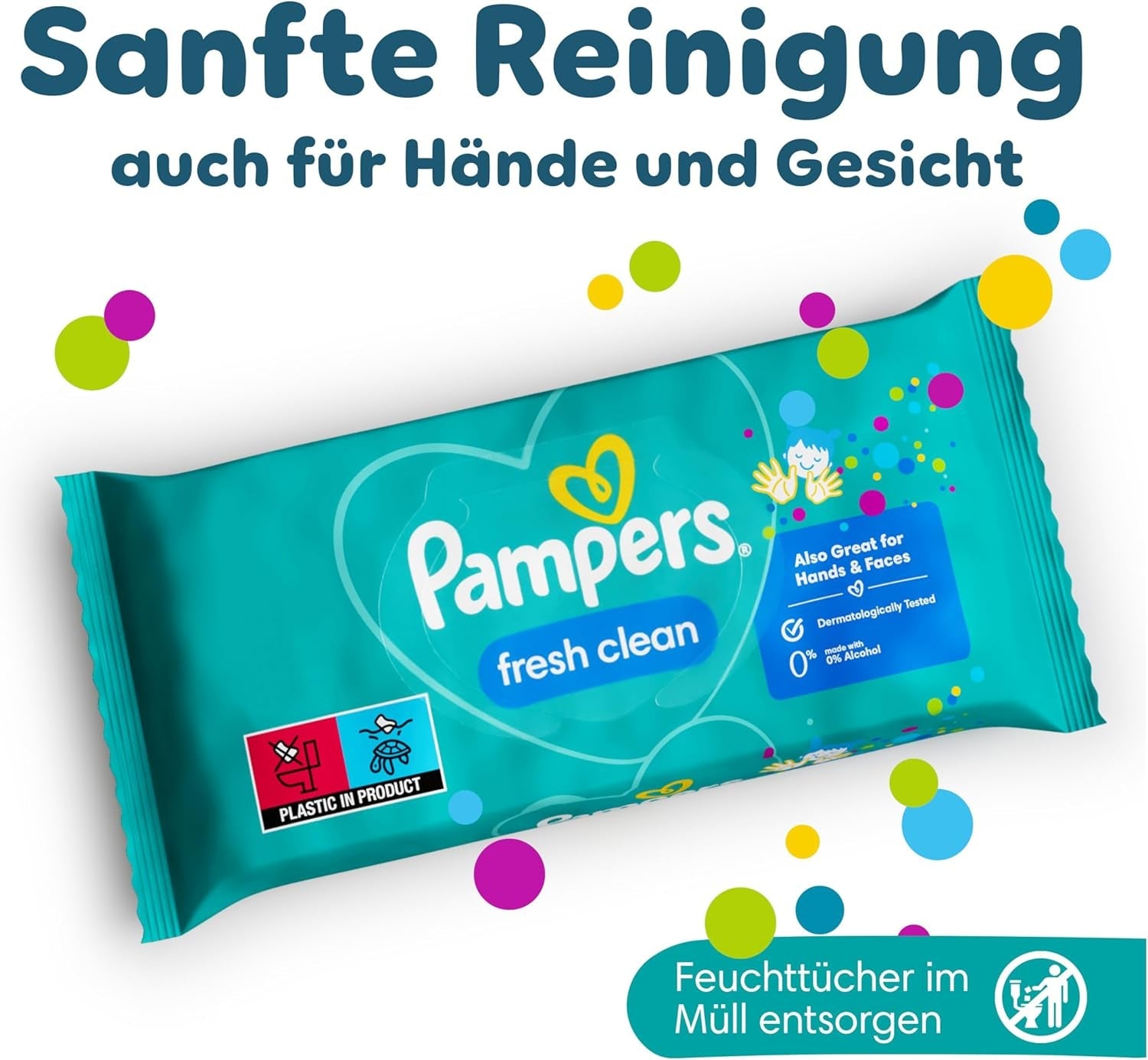 Șervețele umede Pampers Fresh Clean, 12 pachete a câte 52 de șervețele, 624 de șervețele în total, parfum ușor, potrivite și pentru mâini și față
