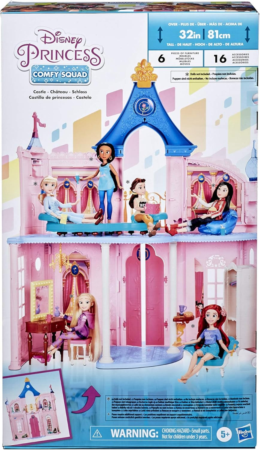 Castelul Disney Princess Comfy Squad, casă de păpuși cu 6 piese de mobilier și 16 accesorii, jucărie pentru fete de la 5 ani Casute de papusi Naty Shop