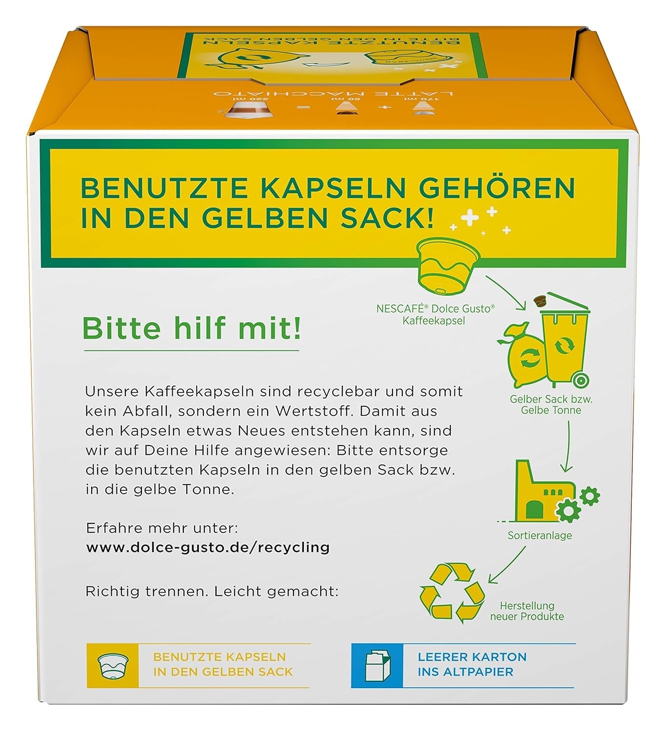 NESCAFÉ Dolce Gusto Latte Macchiato, 48 Kaffeekapseln, Aromatischer Espresso, 3-Schichten -Köstlichkeit aus feinem Milchschaum, Aromaversiegelte Kapseln, 6er Pack (3x16 Kapseln)