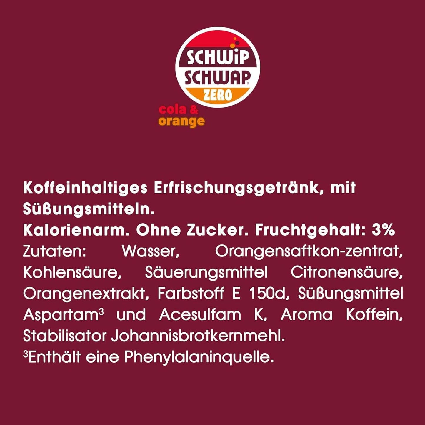 SCHWIPSCHWAP ZERO - XXL PACK - Băutură răcoritoare de cola cofeinizată cu portocale, set 6 x 1,75 litri Naty Shop