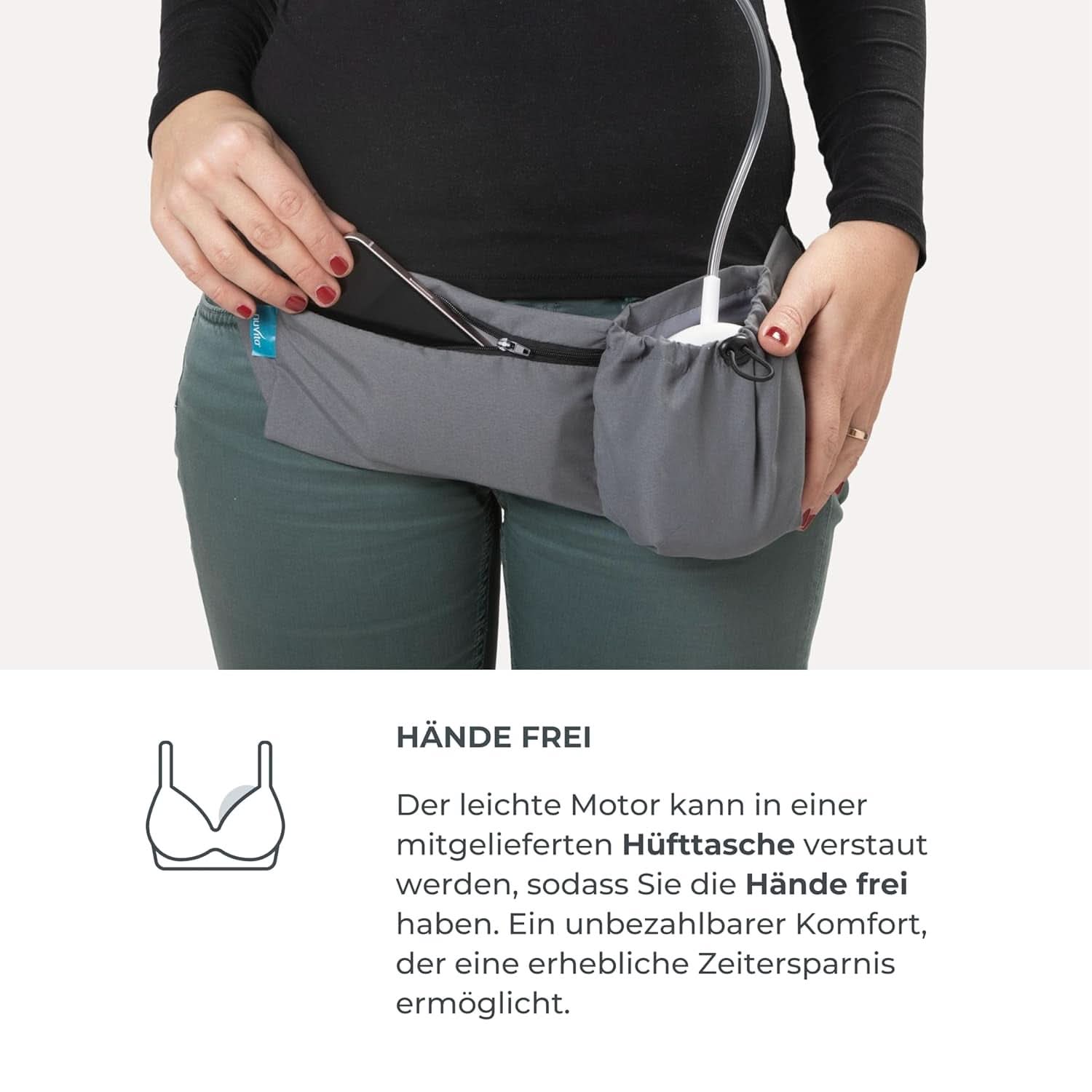 Nuvita Materno Smart Wear 1287W - Pompă de sân electrică portabilă fără mâini - Tehnologie cu 3 faze, personalizabilă, portabilă, kit de conversie pentru pompă de sân dublă disponibilă Accesorii Hrana si Alaptare Bebe Naty Shop