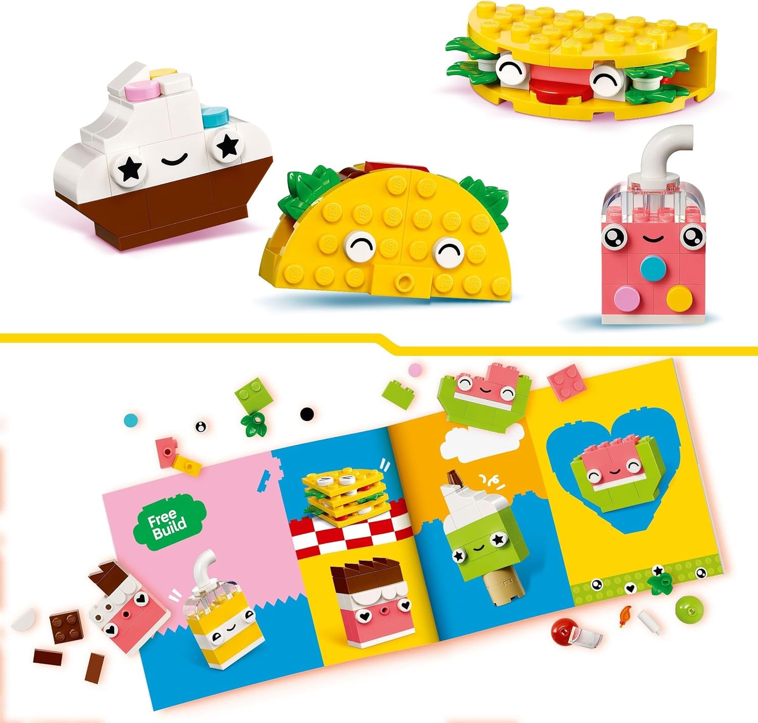 LEGO Classic Creative Snack Building Fun, jucărie cu mâncare pentru jocuri de rol imaginative, set de construcție pentru băieți și fete de la 4 ani, Cupcake, Avocado, Popsicle și Taco 11039 Seturi de constructie Besuche den LEGO-Store