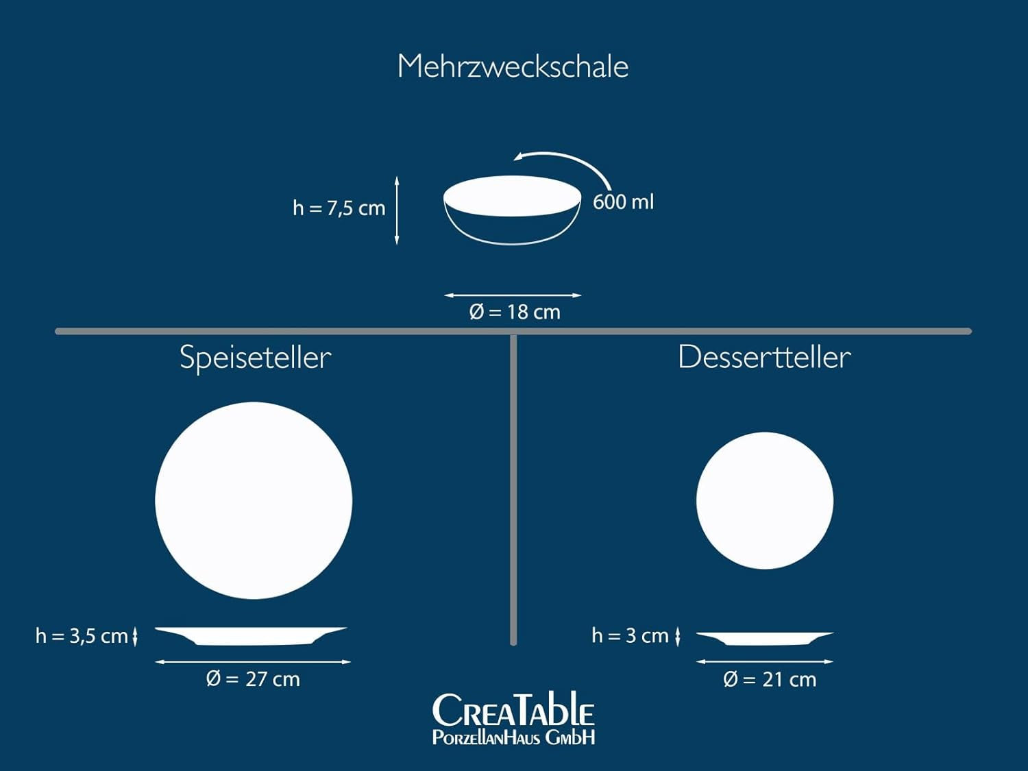 CreaTable, 23964, Serie Malmö, 18-teiliges Geschirrset für 6 Personen, Teller Set aus Steinzeug, spülmaschinen- und mikrowellengeeignet, Qualitätsproduktion