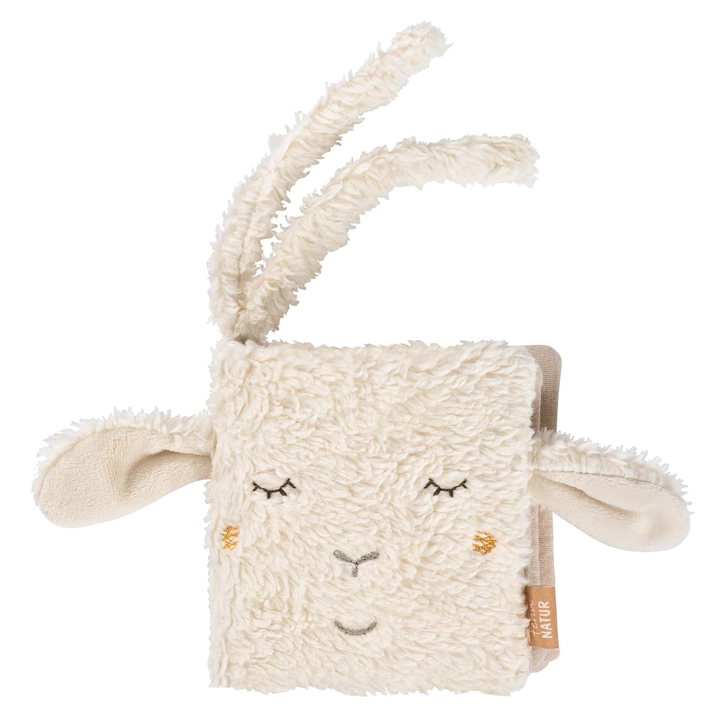 Fehn Soft picture book Bruno - carte moale pentru bebeluși din țesătură cu motive de animale - carte jucărie din țesătură de agățat pentru cărucioare și scaune auto pentru bebeluși - carte cu pocnitori pentru bebeluși și copii de la 0+ luni Jucarii Bebe Naty Shop Natura oilor