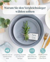 Set de veselă din gresie pentru 6 persoane, Hygge, 24 de piese. CÂȘTIGĂTOR AL TESTULUI, Set de veselă din gresie scandinavă Dreamy, set de boluri și farfurii, serviciu de cină pentru 6 persoane, seturi de veselă Pure Living în gri-albastru