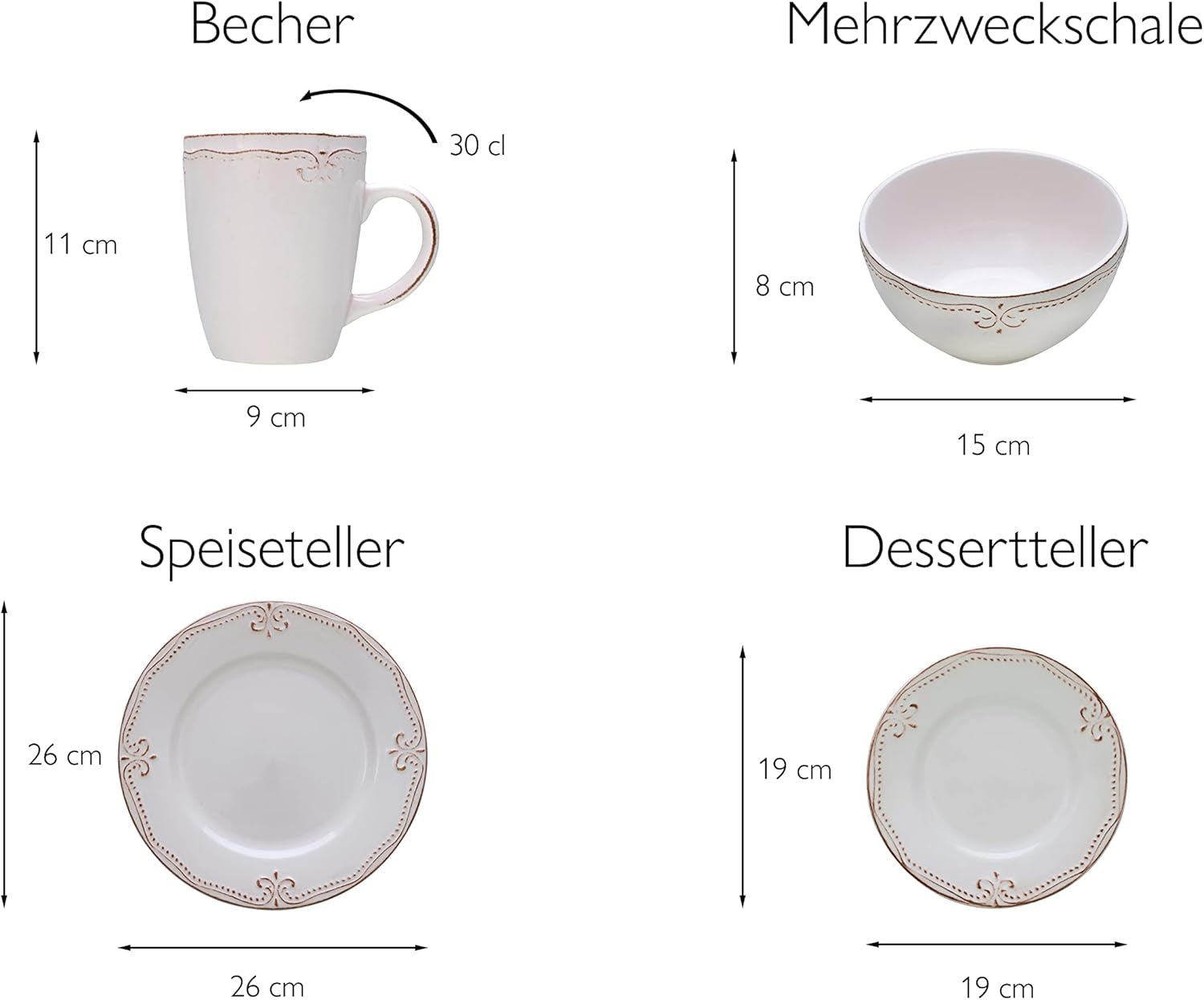 CreaTable, 23601, seria Romantic Vintage, set de veselă cu 16 piese pentru 4 persoane, serviciu combinat din gresie, potrivit pentru mașina de spălat vase și cuptorul cu microunde, producție de calitate