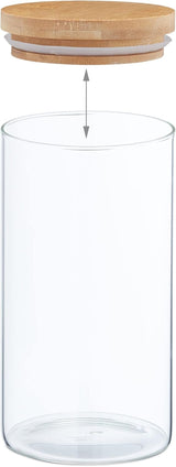 Borcane de depozitare Relaxdays cu capace din bambus, set de 3, borcane rotunde din sticlă, 1000 ml, etanșe, transparente/naturale, 18 x 10 cm Cutii depozitare alimente Naty Shop