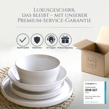 Set de veselă din porțelan pentru 12 persoane, Crystal 48 de piese, CÂȘTIGĂTOR AL TESTULUI, Set de veselă din porțelan transparent, set de boluri și farfurii, serviciu de cină pentru 12 persoane, Seturi de veselă Pure Living în alb