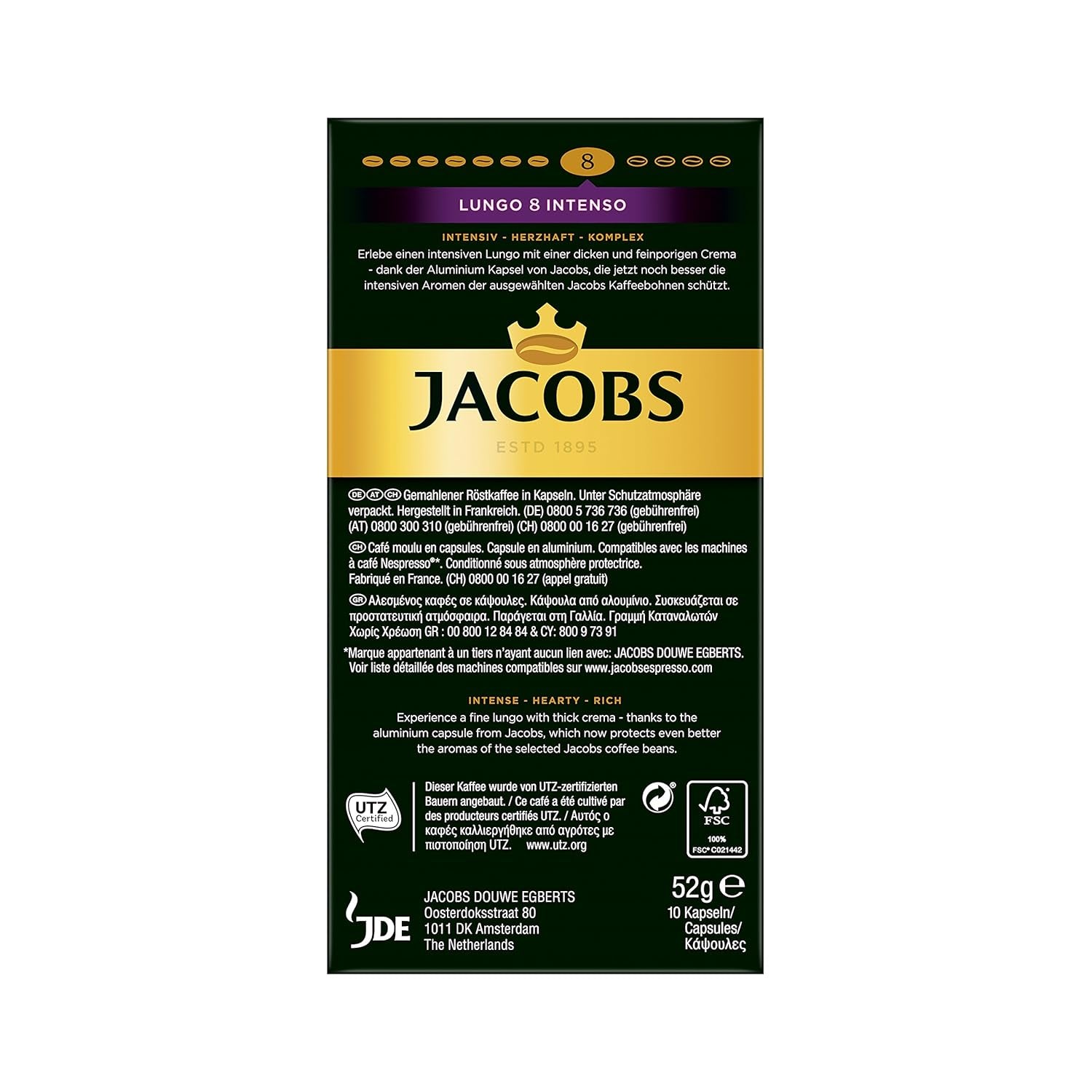 Kaffeekapseln Lungo Intenso, Intensität 8 von 12, 200 Nespresso®* kompatible Kapseln, 10 x 20 Getränke & Kapseln Lungo Intenso, Intensität 8, 100 Nespresso®* 10er Pack, 10 x 10 Getränke