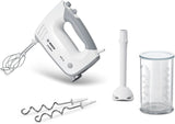 Bosch Hausgeräte Handrührer Ergomixx MFQ36440, 2 Rührbesen, 2 Edelstahl-Knethaken, Pürierstab, Becher, Spülmaschinengeeignet, 5 Stufen plus Turbostufe, 450 W, Weiß Bucatarie Naty Shop