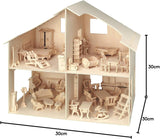 Pebaro Donau Elektronik _M880 Casă de păpuși puzzle 3D cu mobilier, 30 x 30 x 30 cm, natural