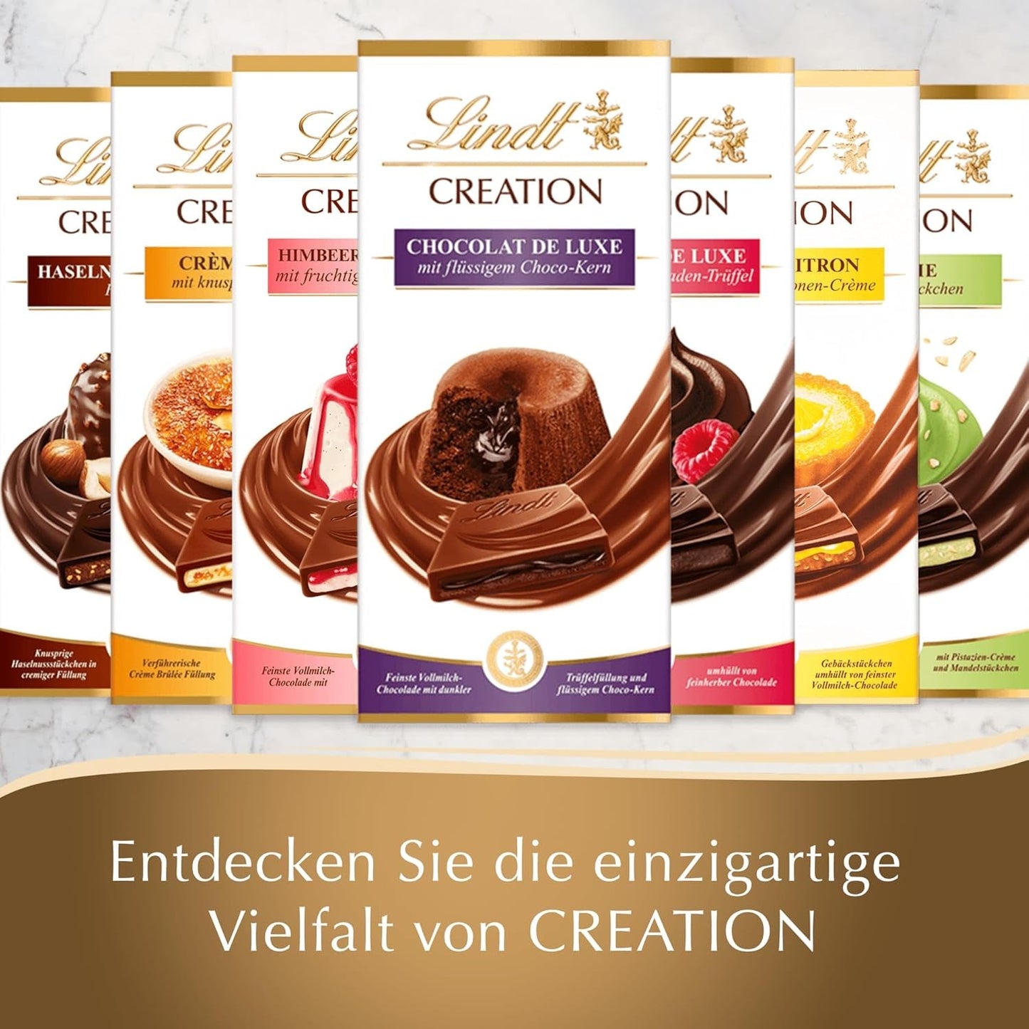 Baton Crème Brûlée Lindt Chocolate Creation | Umplutură Crème Brûlée cu caramel crocant, acoperită cu cea mai fină ciocolată cu lapte | Baton de ciocolată | Cadou de ciocolată, 150g