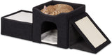 Relaxdays Katzenhöhle, faltbar, 3 Liegeplätze, Katzenhaus mit Kratzfläche, HBT: 36,5x112x41 cm, Katzenversteck, schwarz