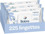 BIOLANE - Șervețele umede pentru bebeluși cu apă - 225 de șervețele - 3 x 75 bucăți - Curățare delicată și eficientă - De la naștere - Calitate franceză