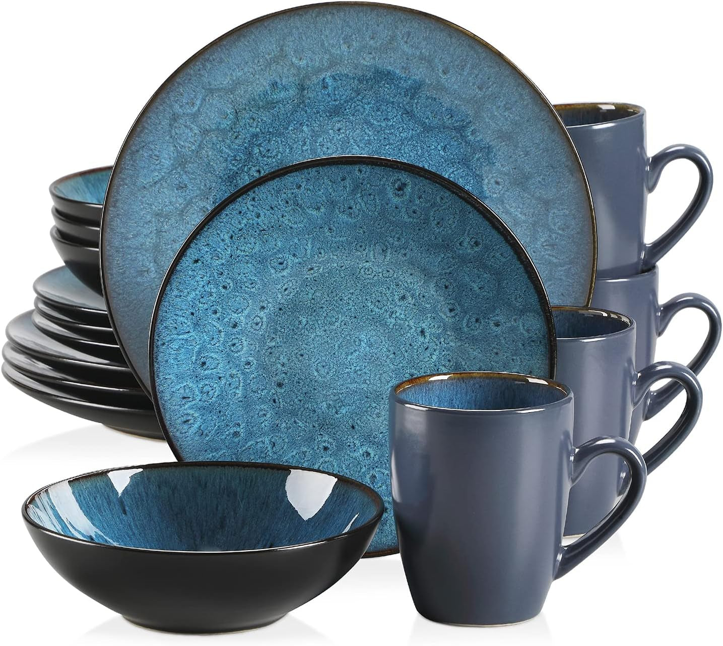 Set de veselă pentru 4 persoane, set combinat vancasso BUBBLE cu 16 piese din gresie, set de veselă în stil vintage, include boluri, cești de cafea, farfurii de desert și farfurii pentru 4/8/12 persoane