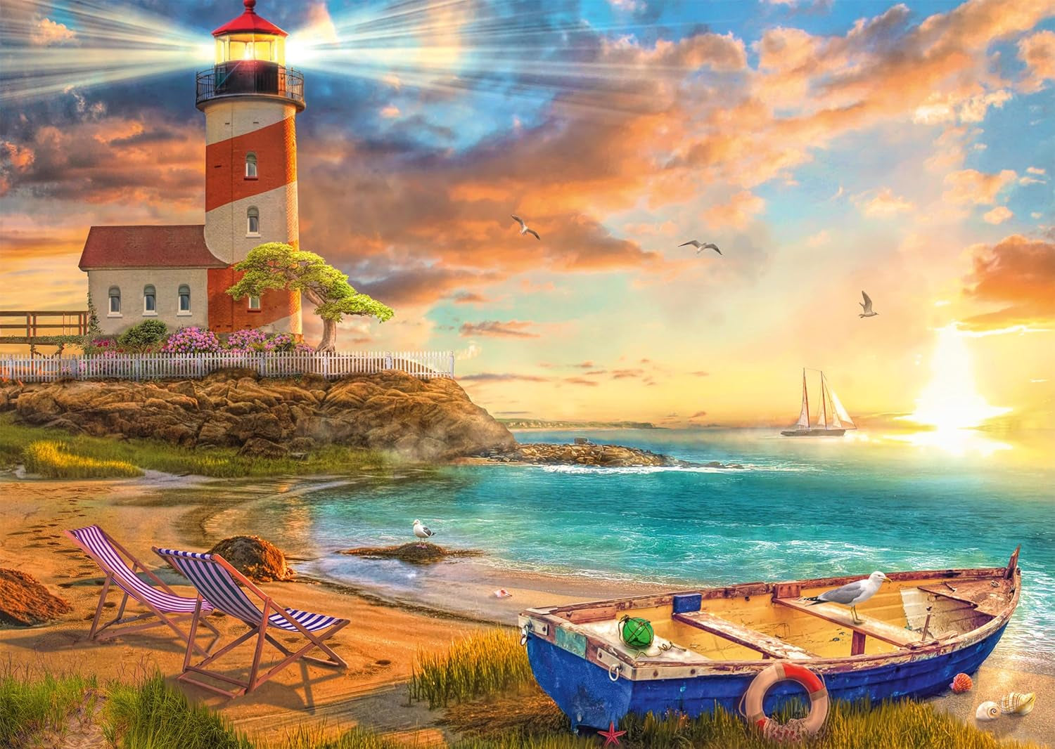 Schmidt Spiele 59765 Apus de soare în Golful Farului, puzzle jigsaw 1000 piese, colorat Puzzle Naty Shop