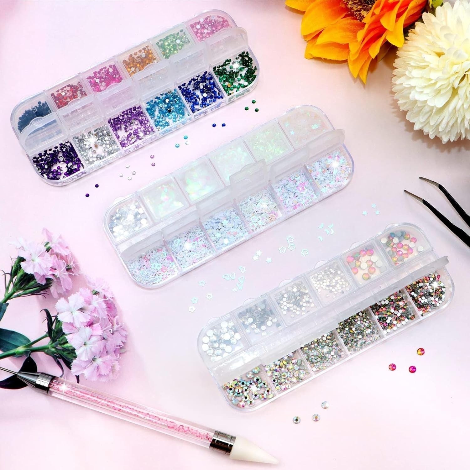 4200 Stück Strasssteine Für Nägel, Nagelglitzer, Pailletten, Nagelaufkleber Mit Kristallen, Nagel-Edelsteinen, Diamanten Für Nagelkunst, Einschließlich Wachsstift Für Strasssteine Und Strass-Picker