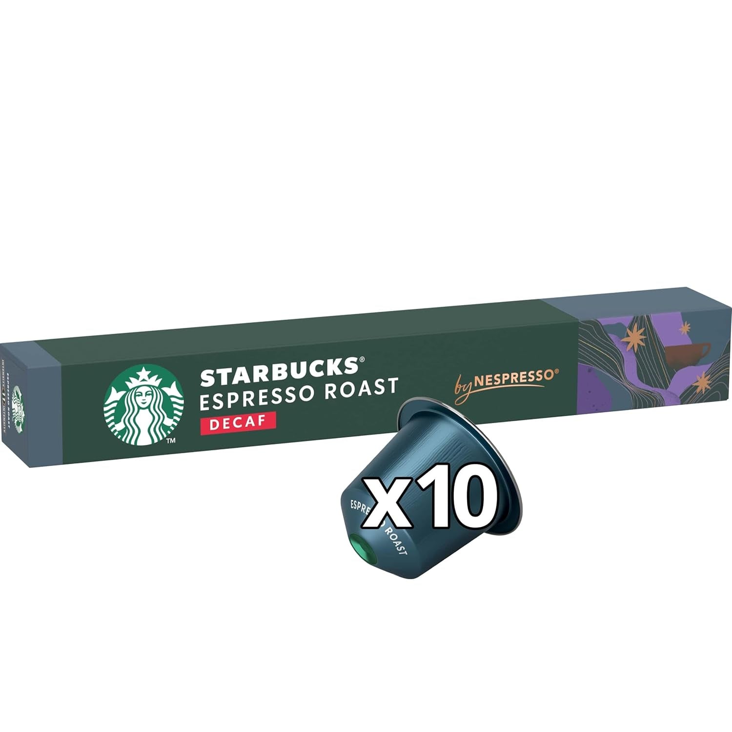 STARBUCKS Espresso Roast Entkoffeiniert by Nespresso, Dunkle Röstung, Kaffeekapseln 10 x 10 (100 Kapseln)
