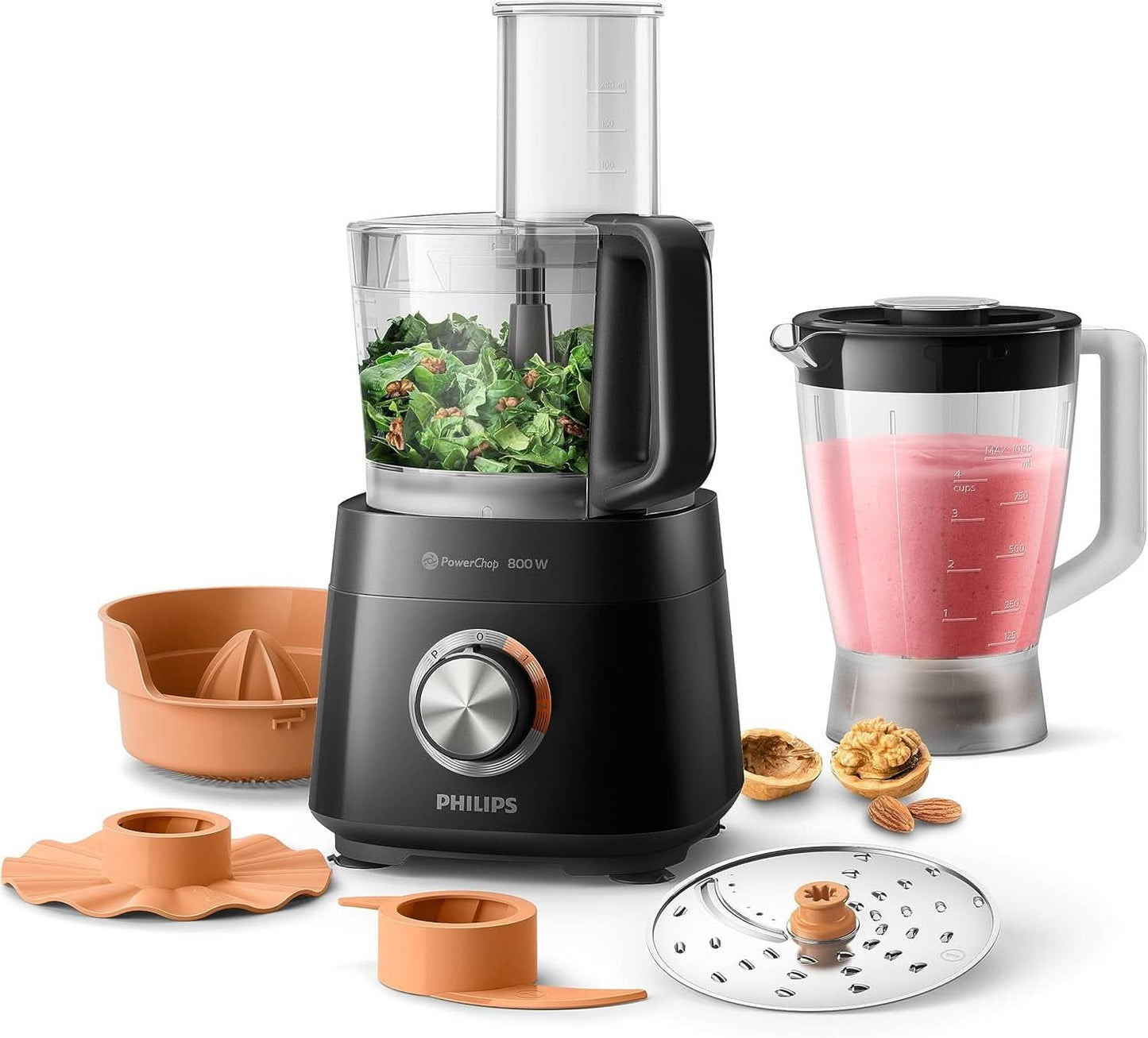 Philips Kompakte Küchenmaschine – 850W, 31 Funktionen, 2.1-Liter-Behälter, Powerchop, Edelstahlklinge (HR7530/10) Bucatarie Naty Shop 800 Watt, 29 Funktionen