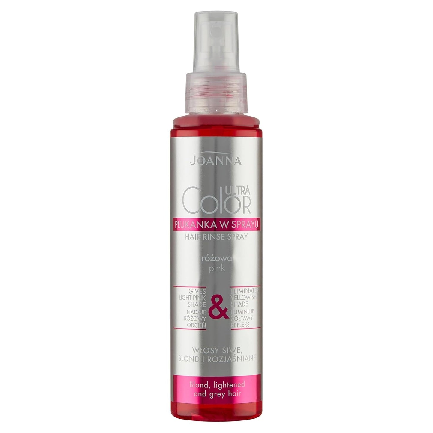 Joanna Ultra Color - Balsam de culoare roz pentru păr blond și deschis - Roz pastel - Strălucire naturală - Elimină nuanța galbenă din părul gri-blond - Efect temporar - 150 ml Vopsea pentru par Naty Shop Spray cu tonuri de blond roz 150 Ml (1 pachet)