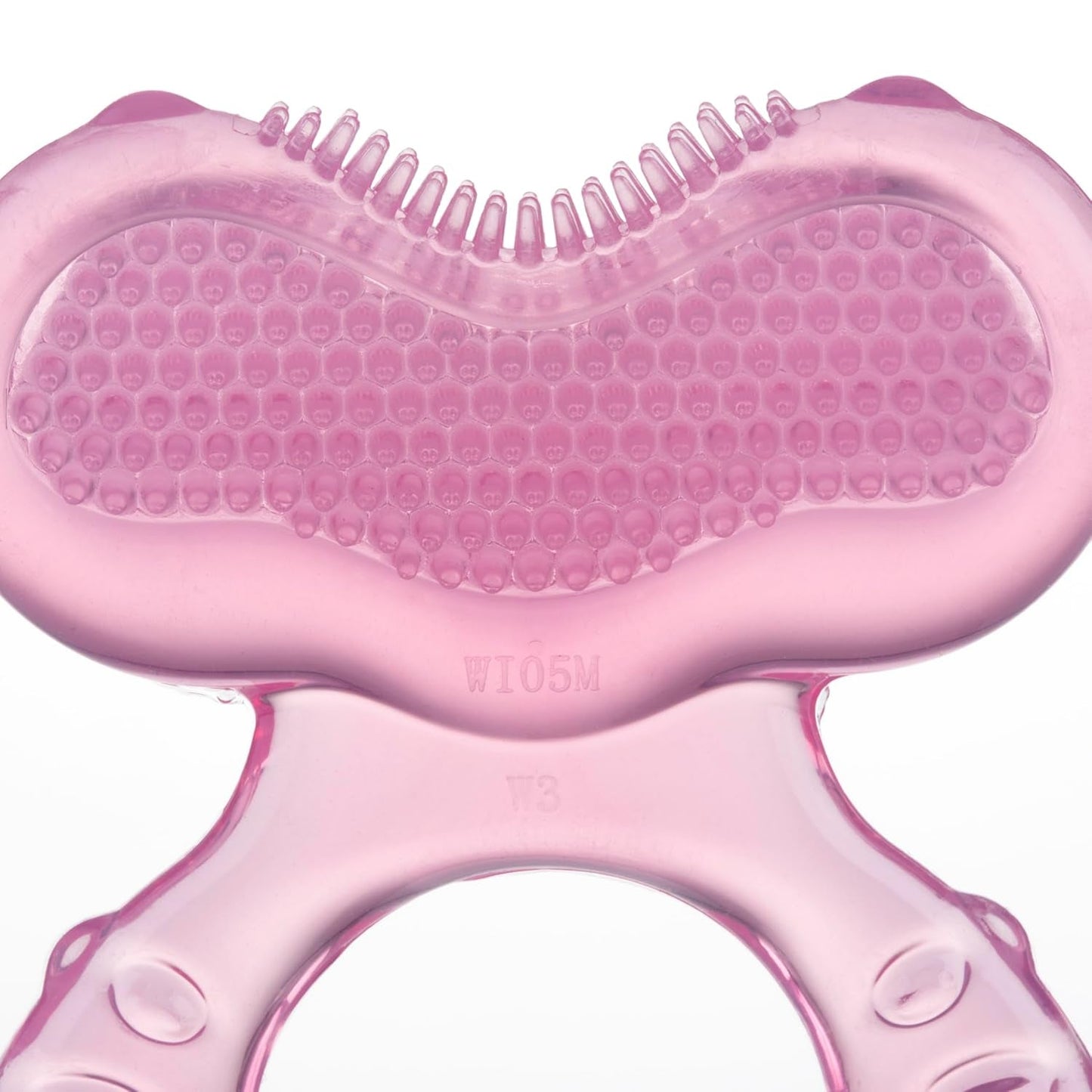 Inel de dentiție din silicon moale Nuby Teethe-eez | Ajutor de dentiție din silicon cu suprafață texturată pentru masajul gingiilor | Husă igienică inclusă | Roz | De la 3 luni