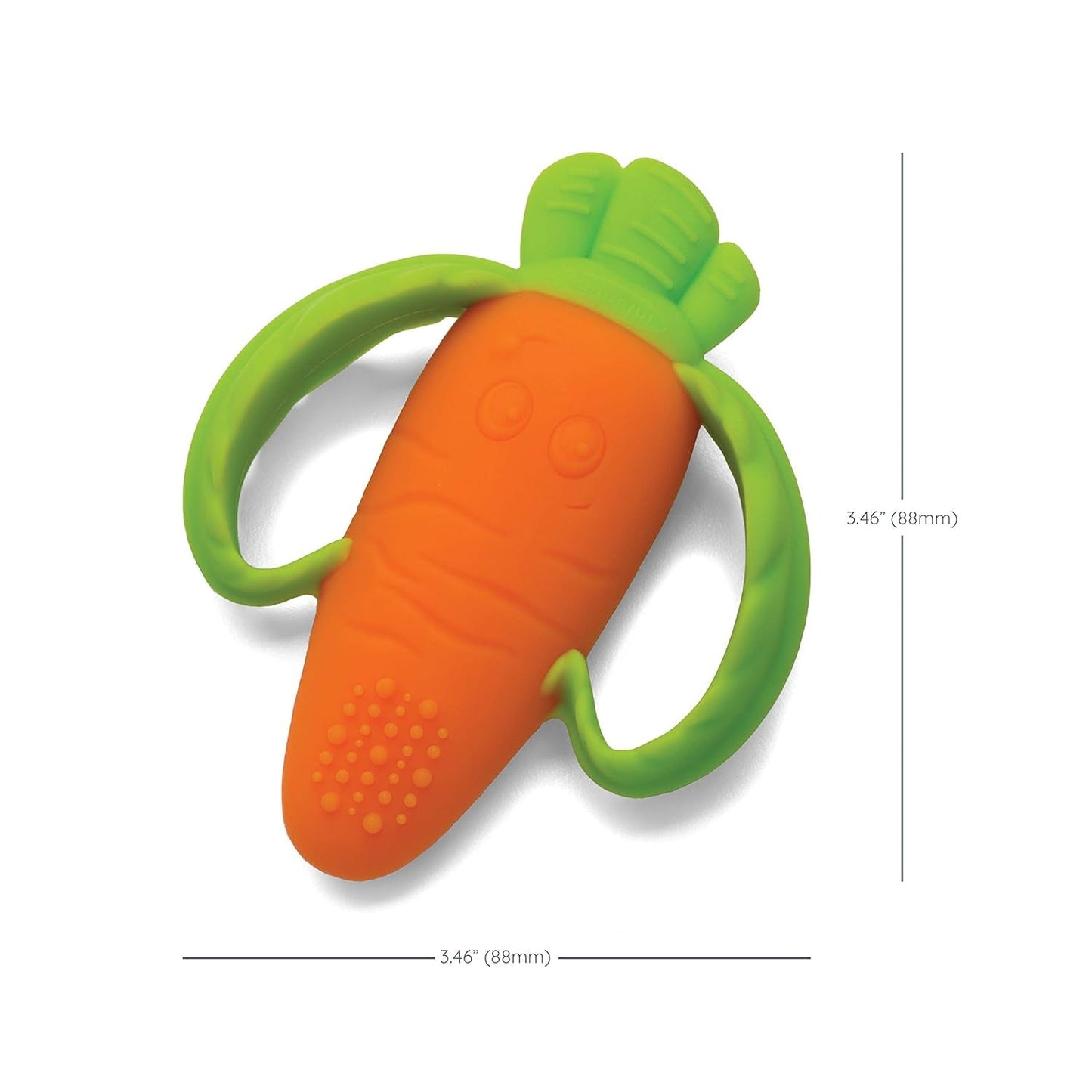 Infantino Lil' Nibbles, inel de dentiție din silicon texturat, jucărie de dentiție pentru bebeluși fără BPA, moale, ușor de ținut în mână, stimulare senzorială pentru sugari, morcov