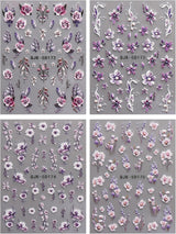 JMEOWIO 3D Nagelsticker Blumen Nail Art Sticker Selbstklebend Nagelaufkleber 5D Stereoskopisch Frühling Sommer Dekoration Nageldesign Zubehör 4 Blatt