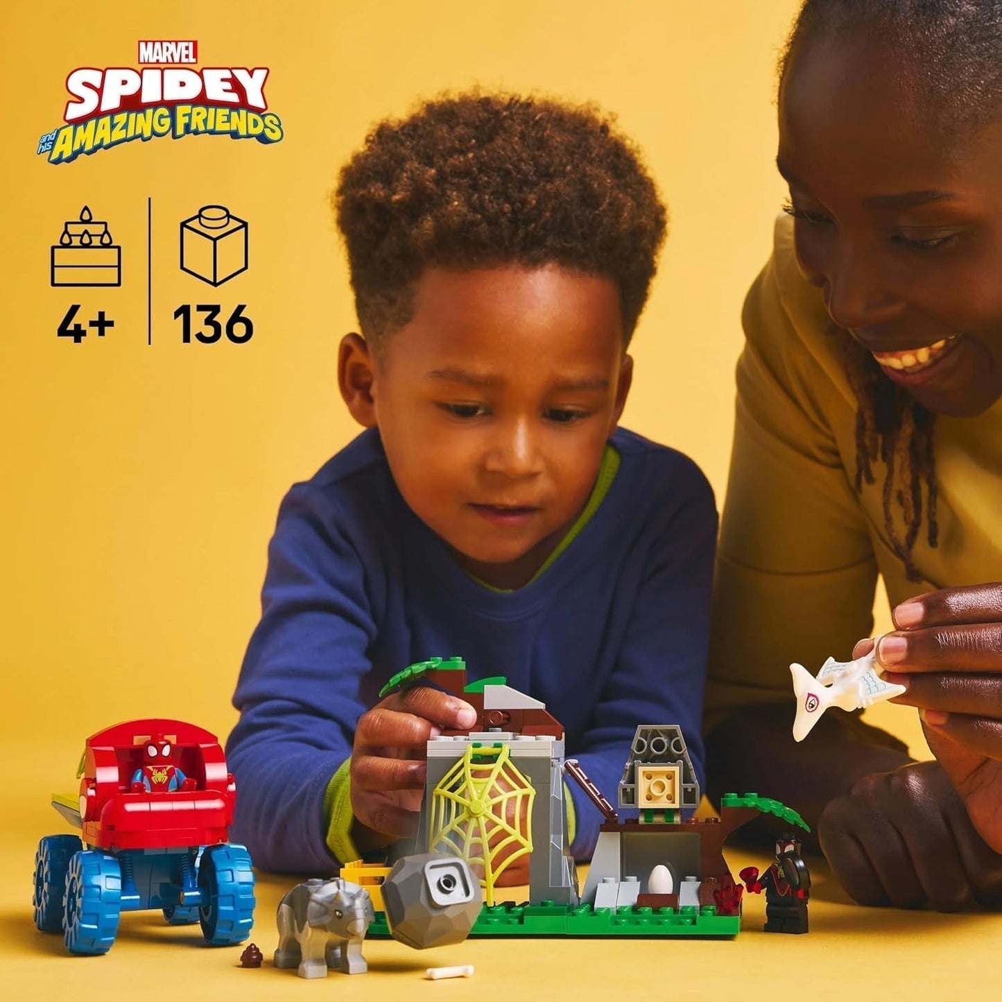 LEGO Marvel Echipa lui Spidey într-o misiune de salvare în camionul Dino, mașină de jucărie construibilă pentru supereroi, set de aventură pentru copii 4+, Spidey și super prietenii săi 11199 Seturi de constructie Besuche den LEGO-Store